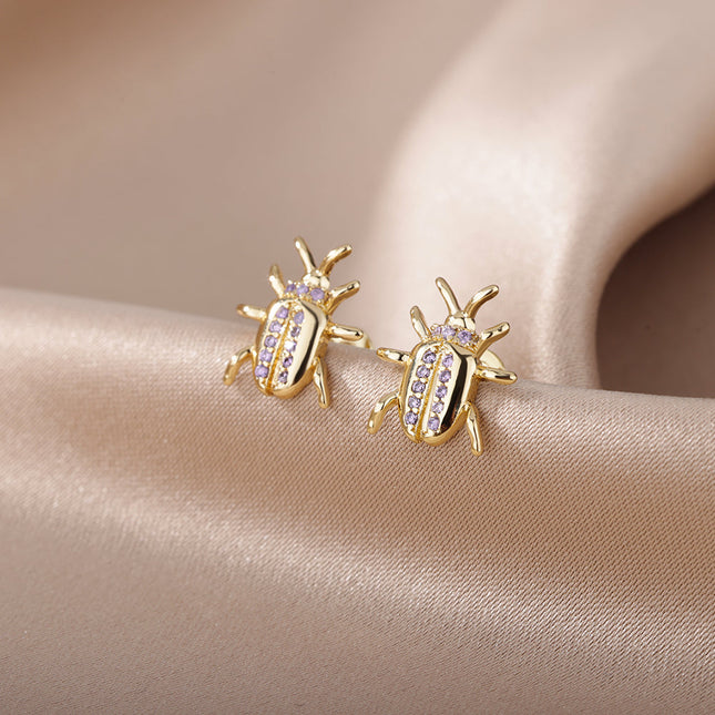 Vivienne Earrings | Gold Beetle Zirconia Stud Earrings
