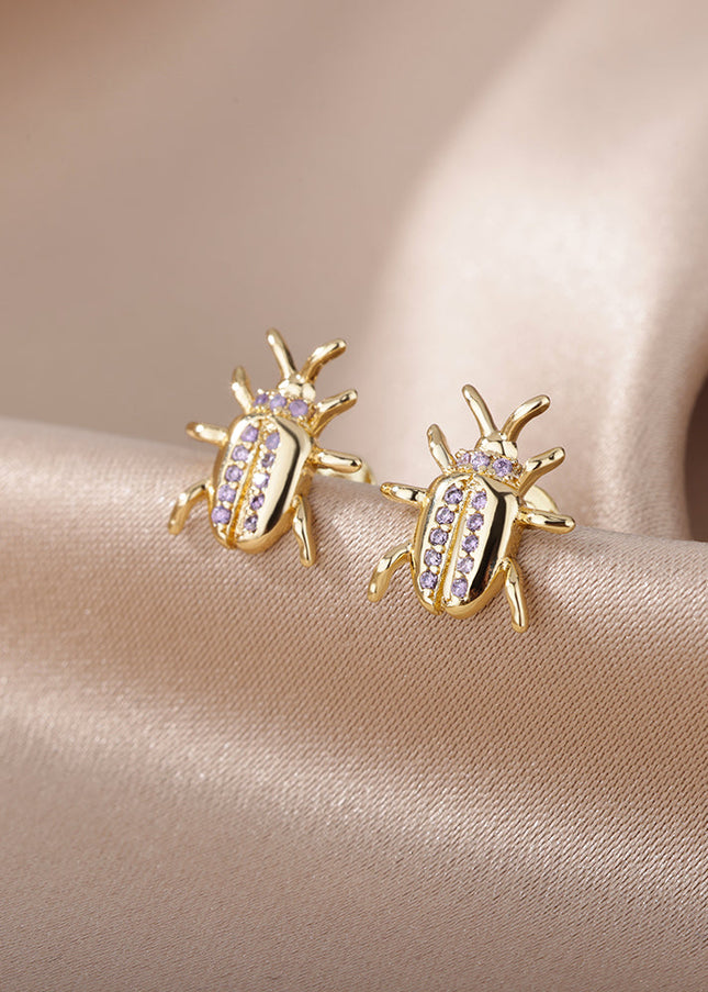 Vivienne Earrings | Gold Beetle Zirconia Stud Earrings
