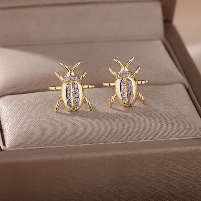 Vivienne Earrings | Gold Beetle Zirconia Stud Earrings