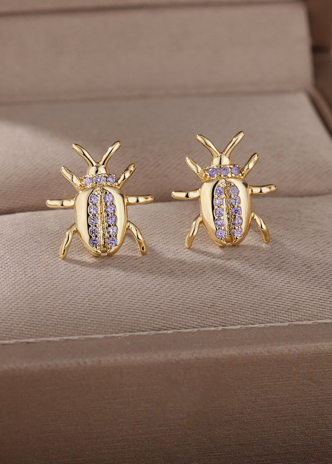 Vivienne Earrings | Gold Beetle Zirconia Stud Earrings