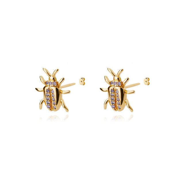 Vivienne Earrings | Gold Beetle Zirconia Stud Earrings
