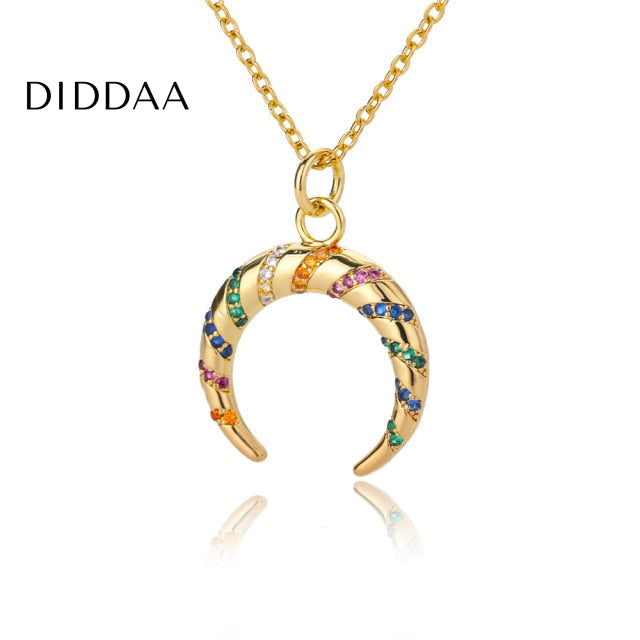 Votre Pendant Necklace | Gold Half Moon Colorful Stone Chain - Gold - Necklaces