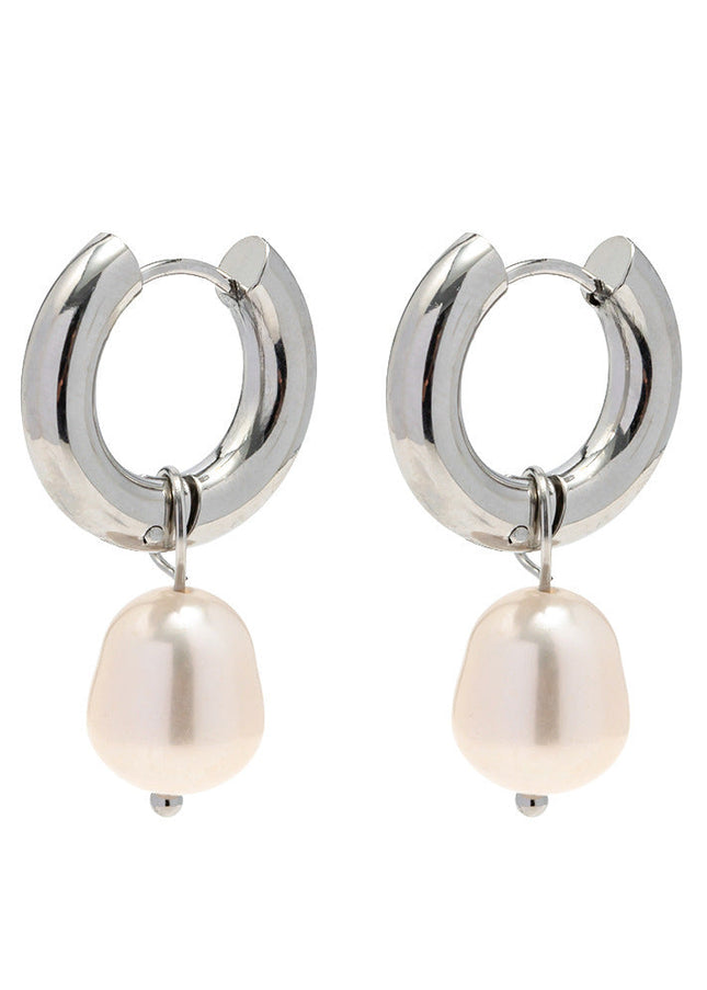 European and American fashion net red steel color INS style stainless steel earrings natural freshwater pearl pendant earrings women's earrings