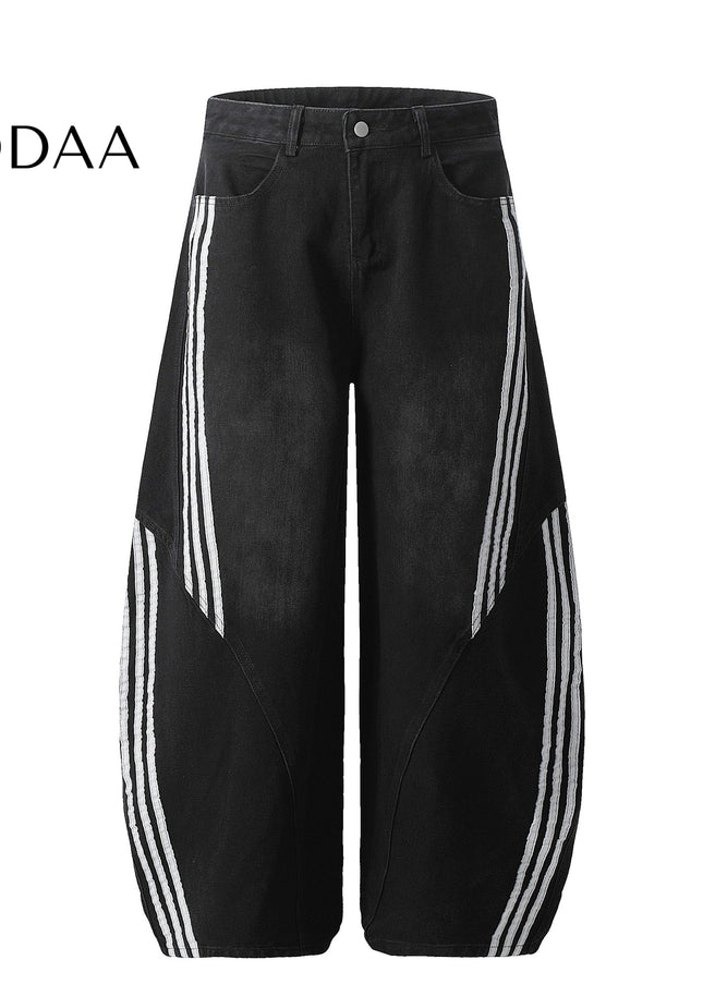 Washed Black Deconstructed Wide Leg Jeans for Men and Women - S / Black - Women’s Jeans