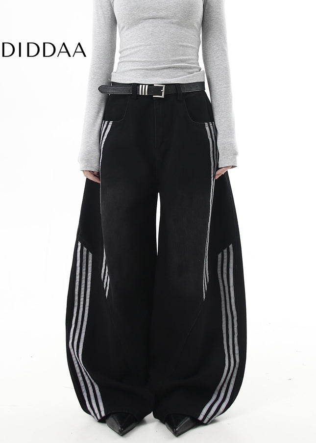 Washed Black Deconstructed Wide Leg Jeans for Men and Women - Women’s Jeans