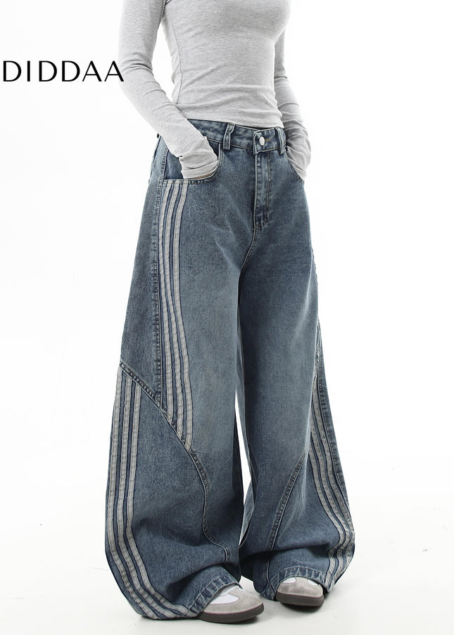 Washed Black Deconstructed Wide Leg Jeans for Men and Women - Women’s Jeans