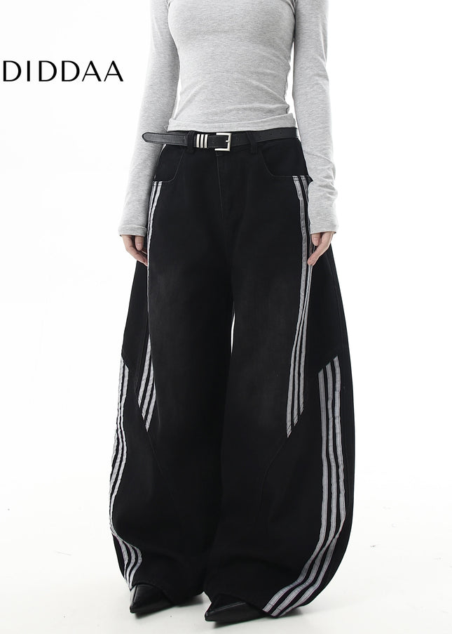 Washed Black Deconstructed Wide Leg Jeans for Men and Women - Women’s Jeans