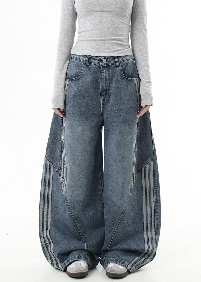 Washed Black Deconstructed Wide Leg Jeans for Men and Women - Women’s Jeans