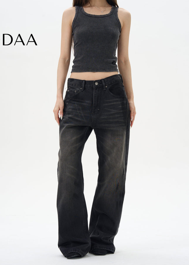 Washed Black High-Quality American-Style Jeans - S / Black - Women’s Jeans