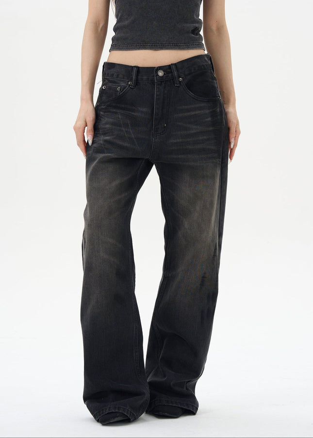 Washed Black High-Quality American-Style Jeans - Women’s Jeans