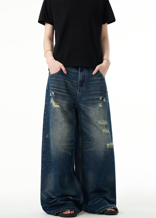 Washed Blue Baggy Ripped Wide Leg Jeans for All - Men’s Jeans