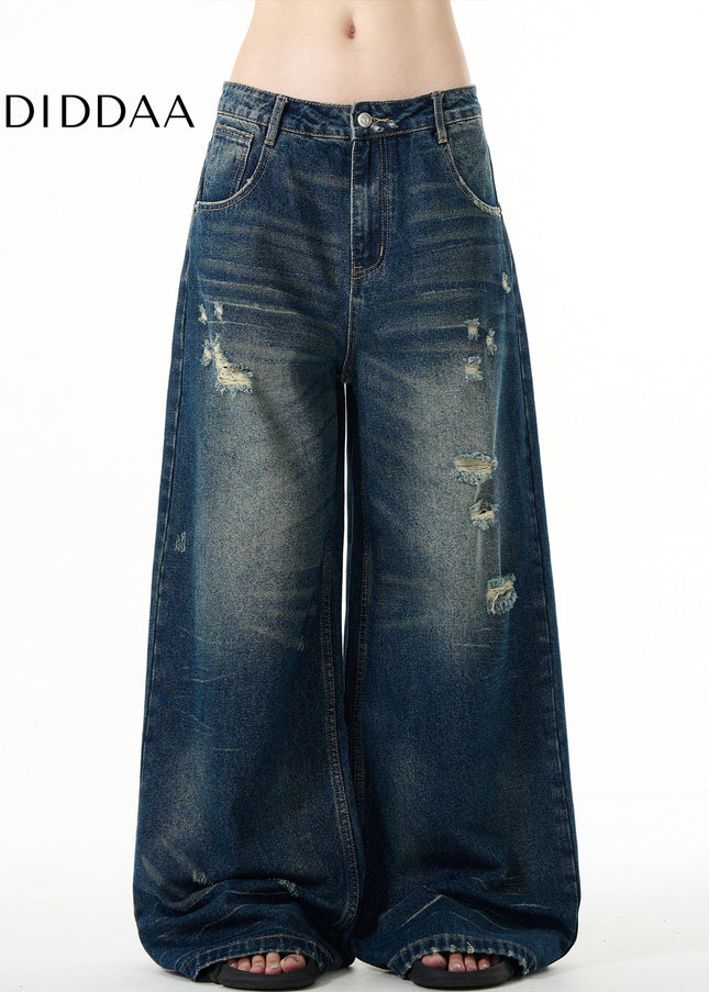 Washed Blue Baggy Ripped Wide Leg Jeans for All - Men’s Jeans