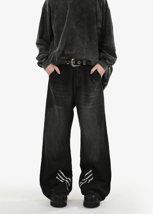 Washed Blue Baggy Striped Wide Leg Jeans for Men and Women - Men’s Jeans