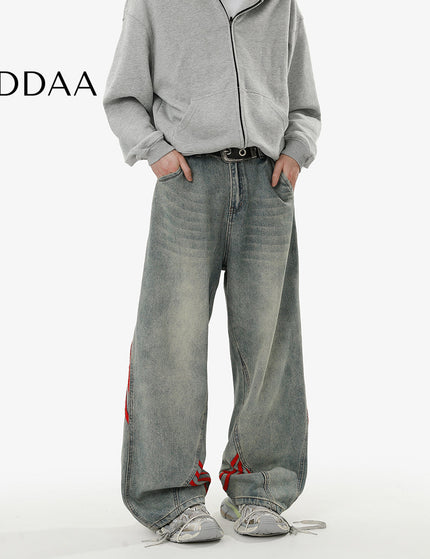 Washed Blue Baggy Striped Wide Leg Jeans for Men and Women - S / Light Blue - Men’s Jeans