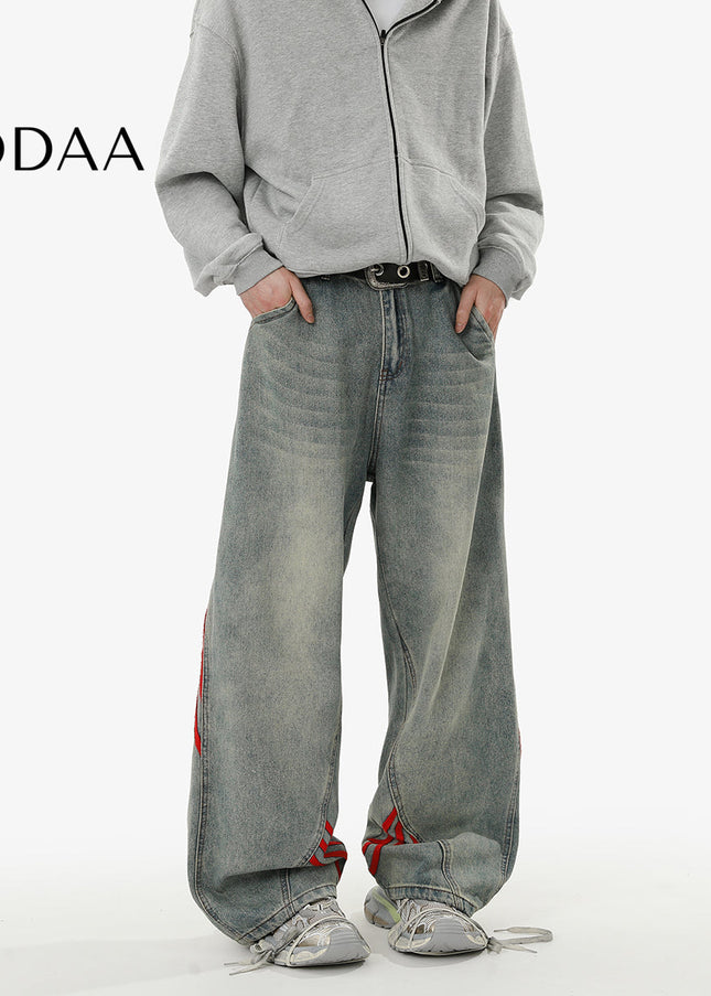 Washed Blue Baggy Striped Wide Leg Jeans for Men and Women - S / Light Blue - Men’s Jeans