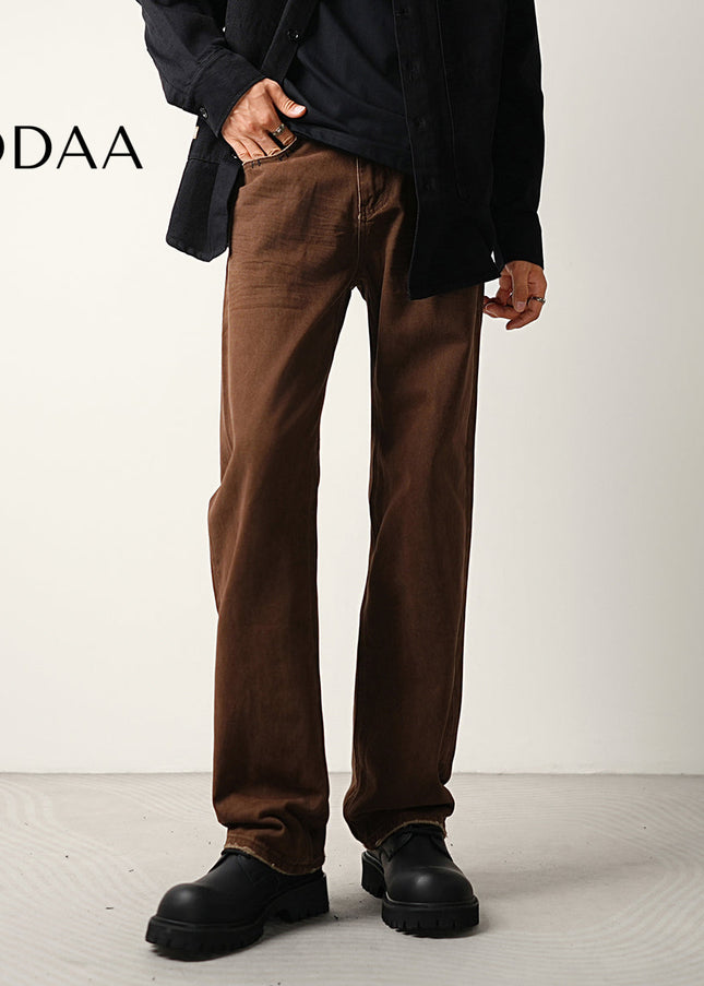 Washed Blue Casual Loose Straight-Leg Jeans - 28 / Brown - Men’s Jeans