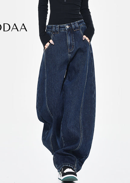 Washed Blue Deconstructed Loose Cutlass Jeans - S / Dark Blue - Women’s Jeans