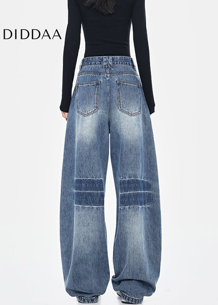 Washed Blue Deconstructed Loose Cutlass Jeans - Women’s Jeans