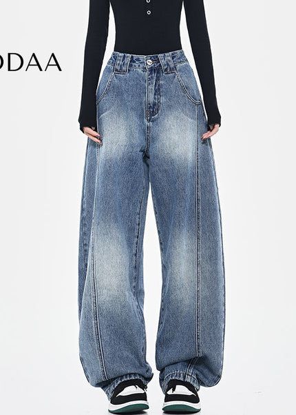 Washed Blue Deconstructed Loose Cutlass Jeans - Women’s Jeans