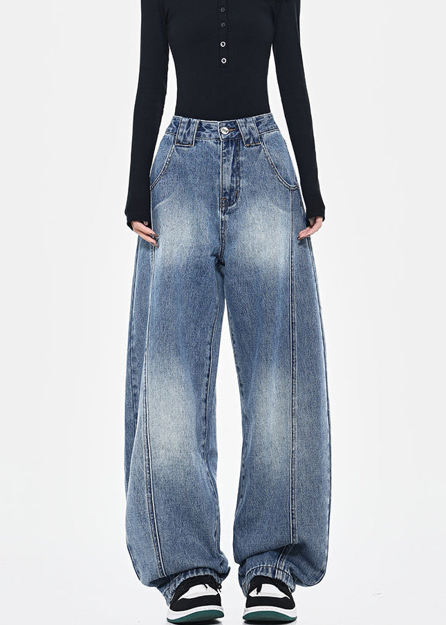 Washed Blue Deconstructed Loose Cutlass Jeans - Women’s Jeans
