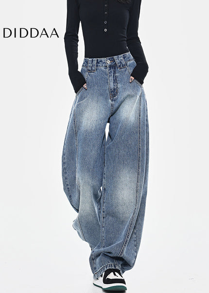 Washed Blue Deconstructed Loose Cutlass Jeans - Women’s Jeans