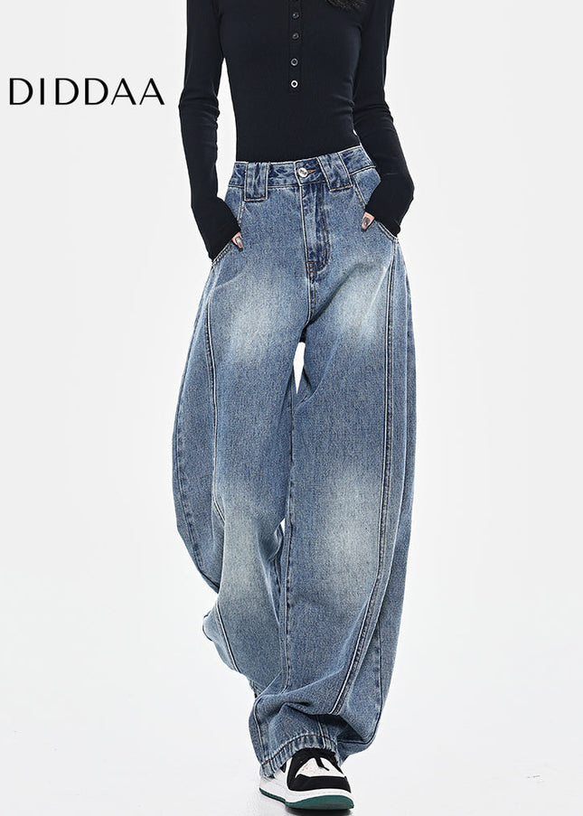 Washed Blue Deconstructed Loose Cutlass Jeans - Women’s Jeans