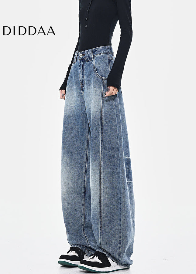Washed Blue Deconstructed Loose Cutlass Jeans - Women’s Jeans