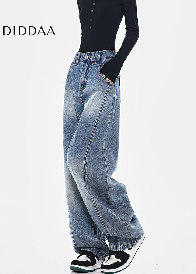 Washed Blue Deconstructed Loose Cutlass Jeans - Women’s Jeans