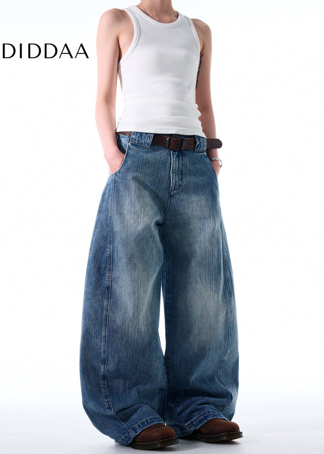 Washed Blue Distressed Baggy Cutlass Jeans Men - Men’s Jeans