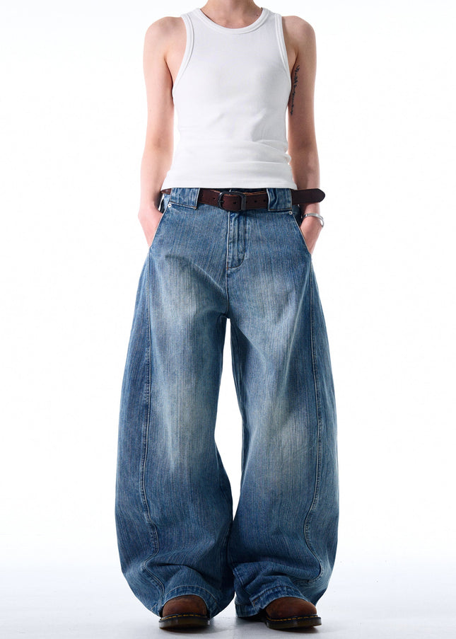 Washed Blue Distressed Baggy Cutlass Jeans Men - Men’s Jeans