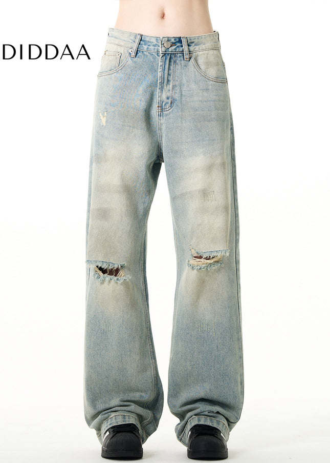Washed Blue Distressed Bootcut Straight-Leg Jeans - Men’s Jeans