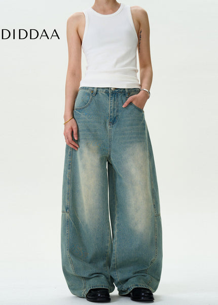 Washed Blue Distressed Loose Scimitar Jeans for Men and Women - Men’s Jeans