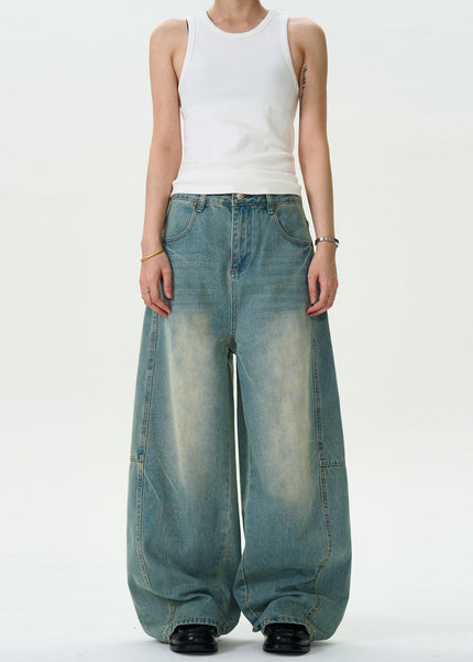 Washed Blue Distressed Loose Scimitar Jeans for Men and Women - Men’s Jeans