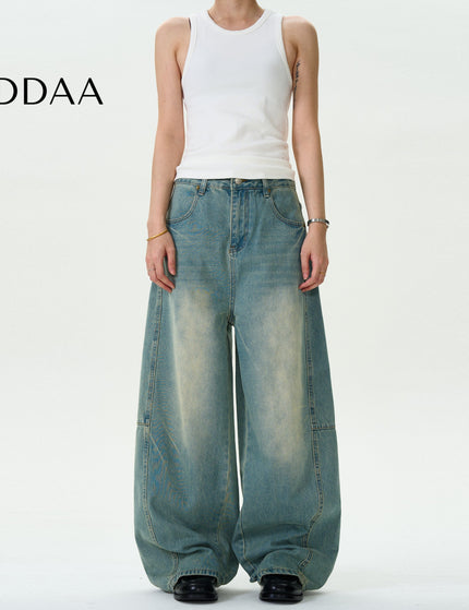 Washed Blue Distressed Loose Scimitar Jeans for Men and Women - S / Mid Blue - Men’s Jeans