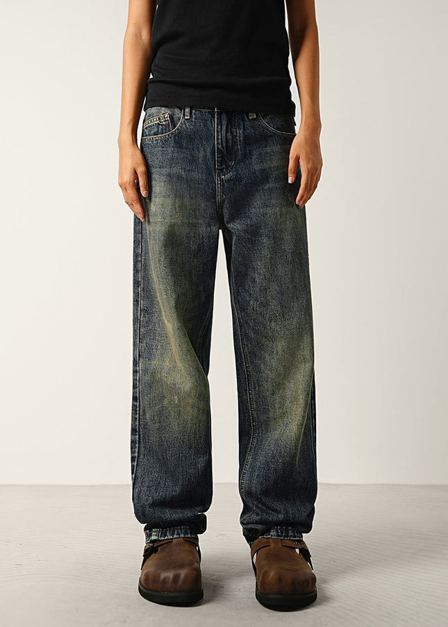 Washed Blue Distressed Loose Straight Jeans for All - 28 / Dark Blue - Men’s Jeans