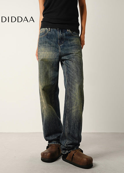 Washed Blue Distressed Loose Straight Jeans for All - Men’s Jeans