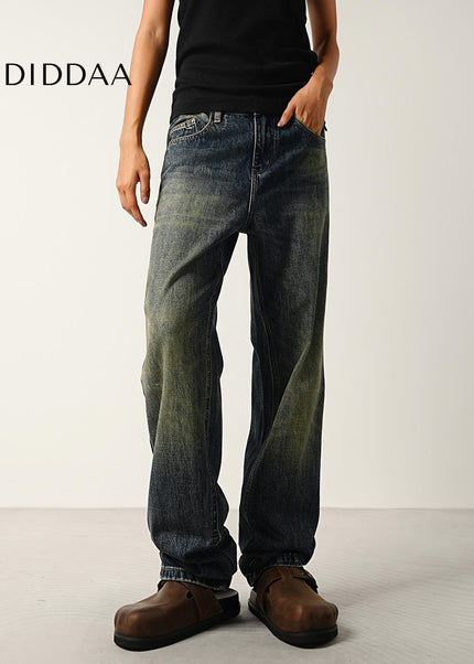 Washed Blue Distressed Loose Straight Jeans for All - Men’s Jeans