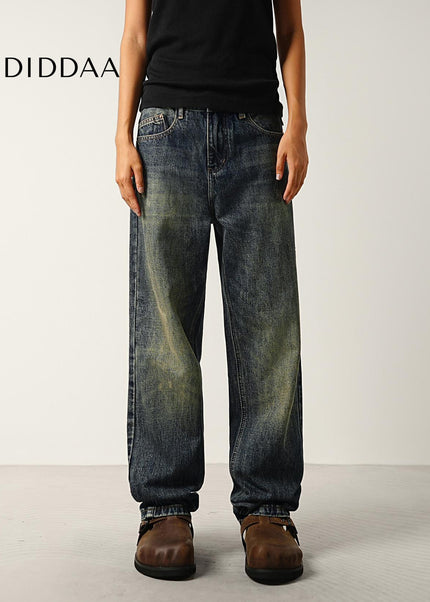 Washed Blue Distressed Loose Straight Jeans for All - Men’s Jeans