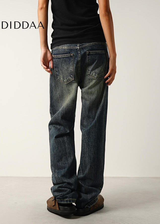 Washed Blue Distressed Loose Straight Jeans for All - Men’s Jeans