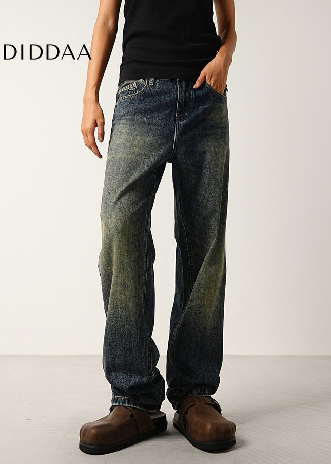 Washed Blue Distressed Loose Straight Jeans for All - Men’s Jeans