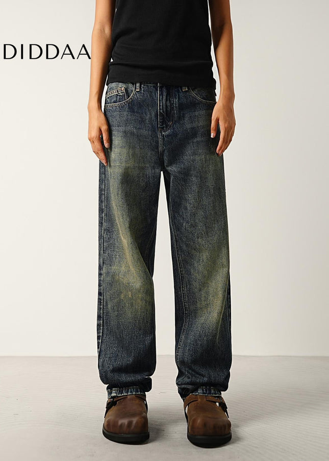 Washed Blue Distressed Loose Straight Jeans for All - Men’s Jeans
