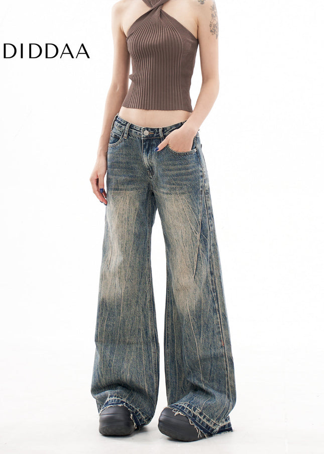 Washed Blue Distressed Raw Bootcut Jeans for Women - Women’s Jeans