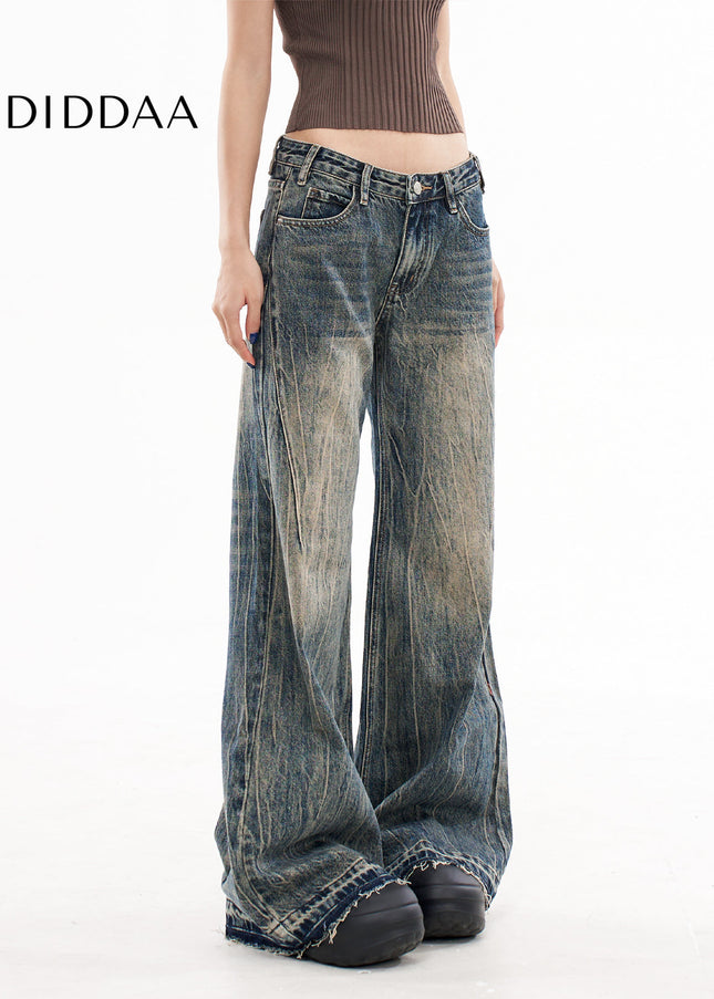 Washed Blue Distressed Raw Bootcut Jeans for Women - Women’s Jeans