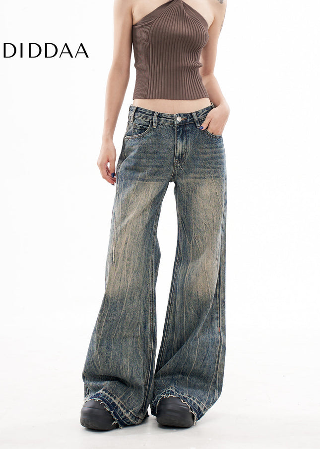 Washed Blue Distressed Raw Bootcut Jeans for Women - Women’s Jeans