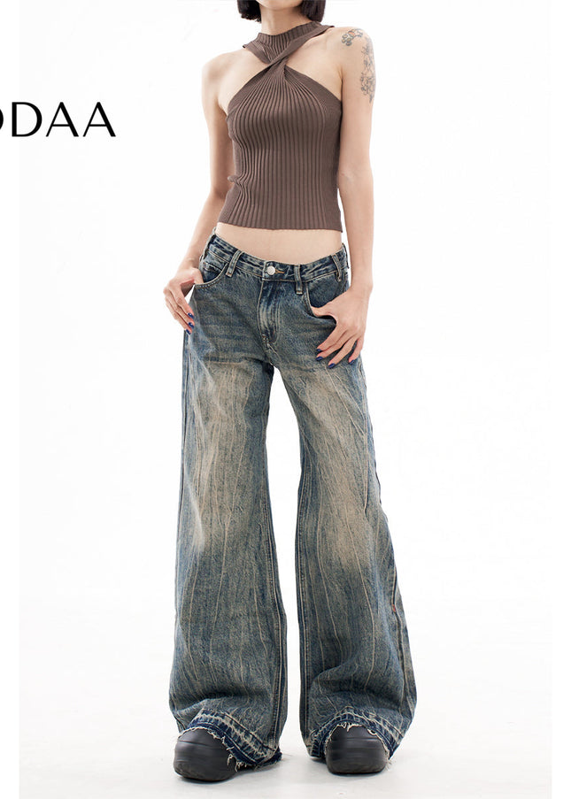 Washed Blue Distressed Raw Bootcut Jeans for Women - XS / Vintage Blue - Women’s Jeans