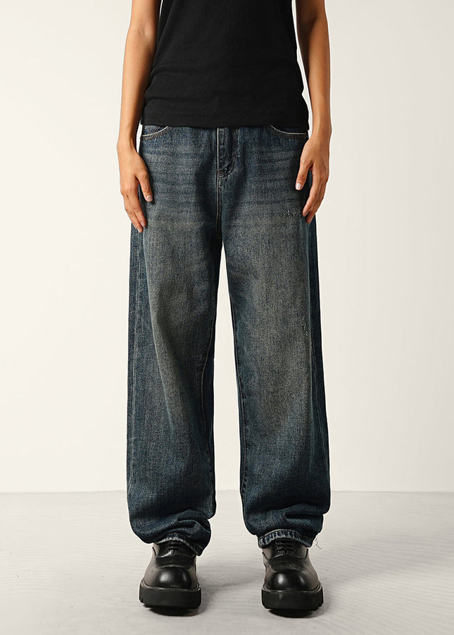 Washed Blue Distressed Straight Jeans for Men - 28 / Dark Blue - Men’s Jeans