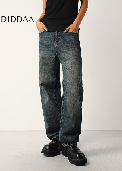 Washed Blue Distressed Straight Jeans for Men - Men’s Jeans