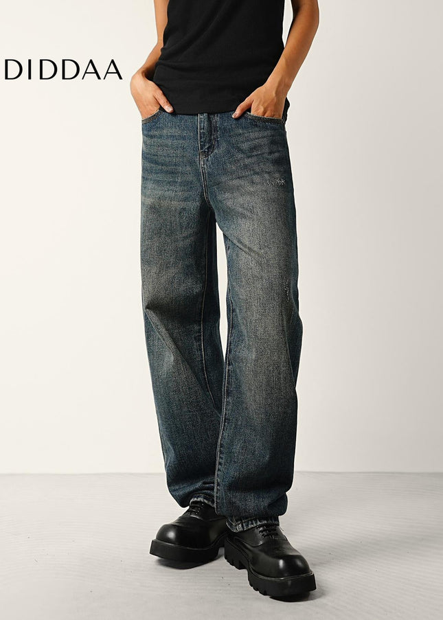 Washed Blue Distressed Straight Jeans for Men - Men’s Jeans