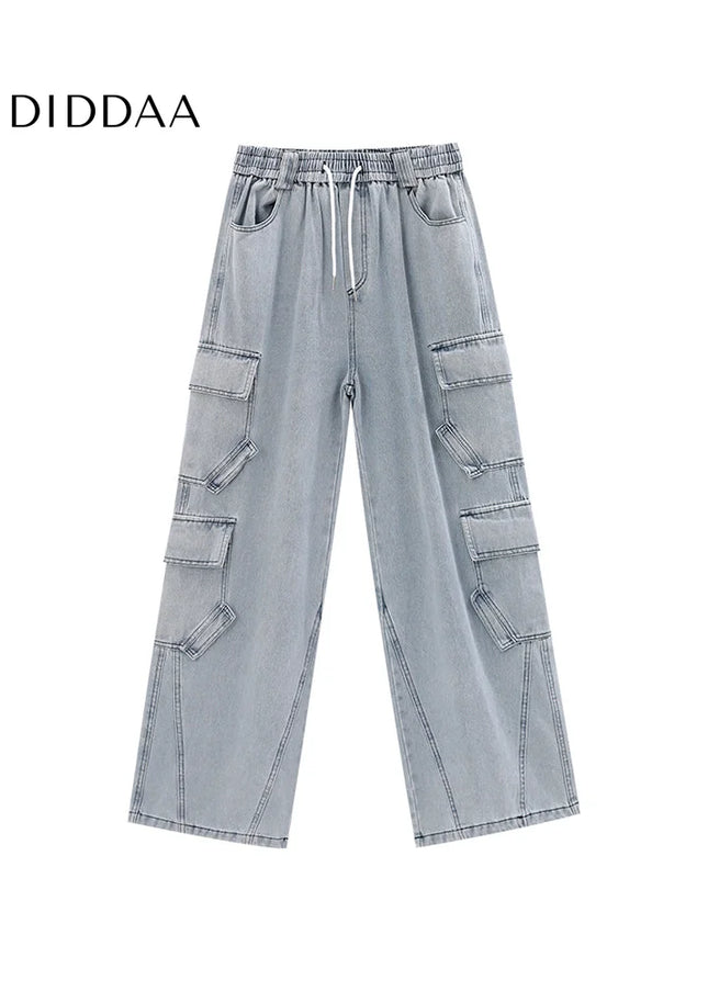 Washed Blue Distressed Wide-Leg Cargo Pants - Men’s Jeans