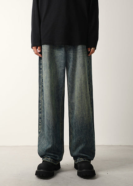 Washed Blue Distressed Wide-Leg Jeans for Men - 28 / Dark Blue - Men’s Jeans